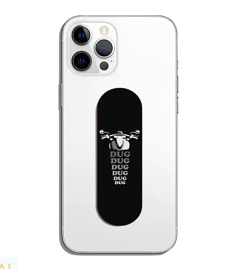 A phone grip slider applied to the back of a smartphone.