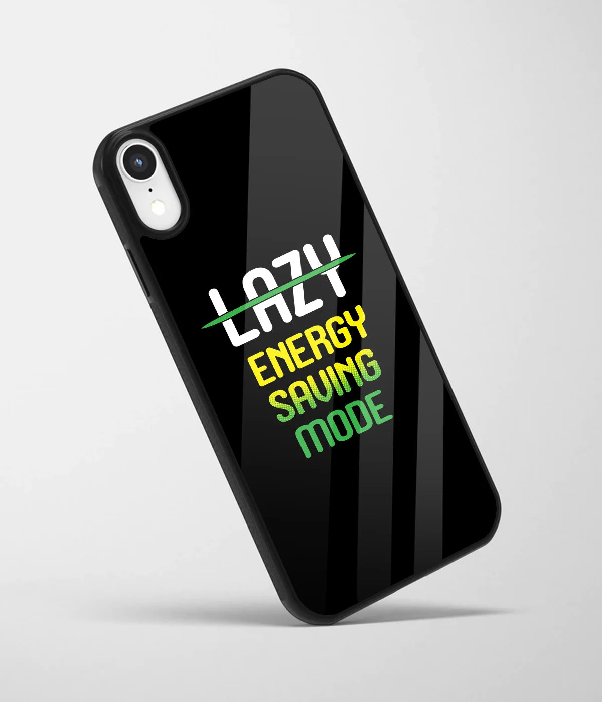 An angled view of a glass phone case featuring a vibrant design.
