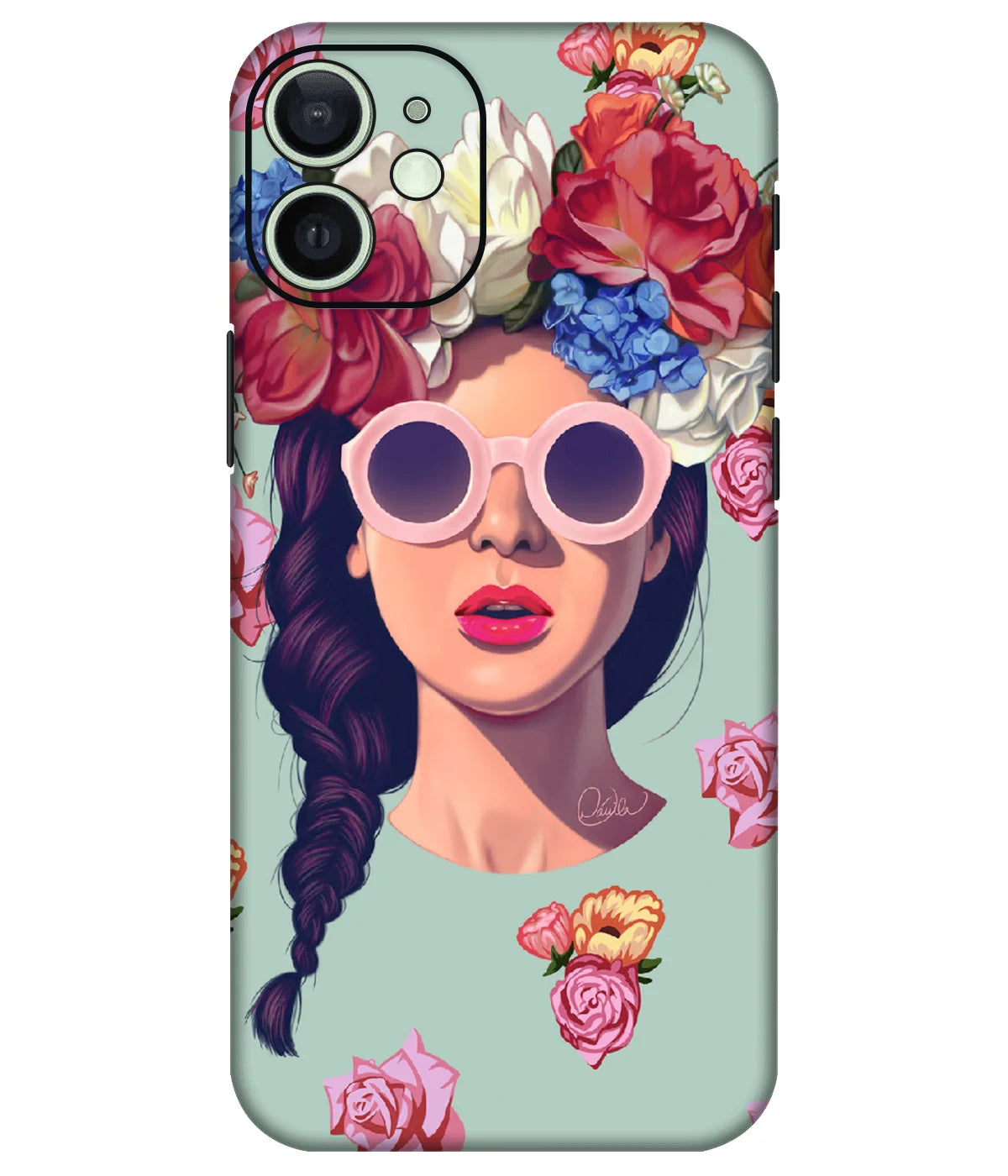 Image of a phone case featuring a mobile skin with a graphic design.