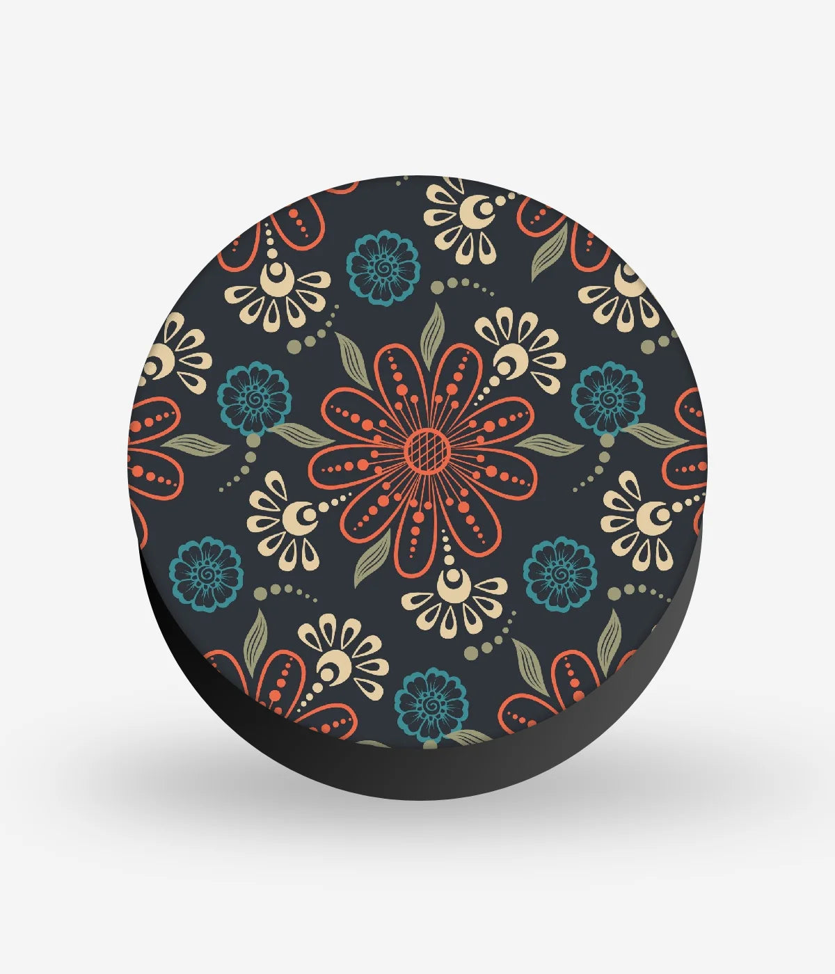 Mobile phone grip with a colorful design on a white background