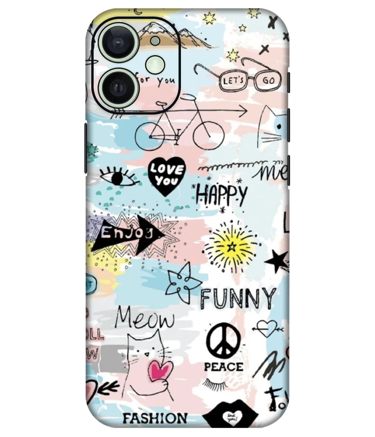 Image of a phone case featuring a mobile skin with a graphic design.
