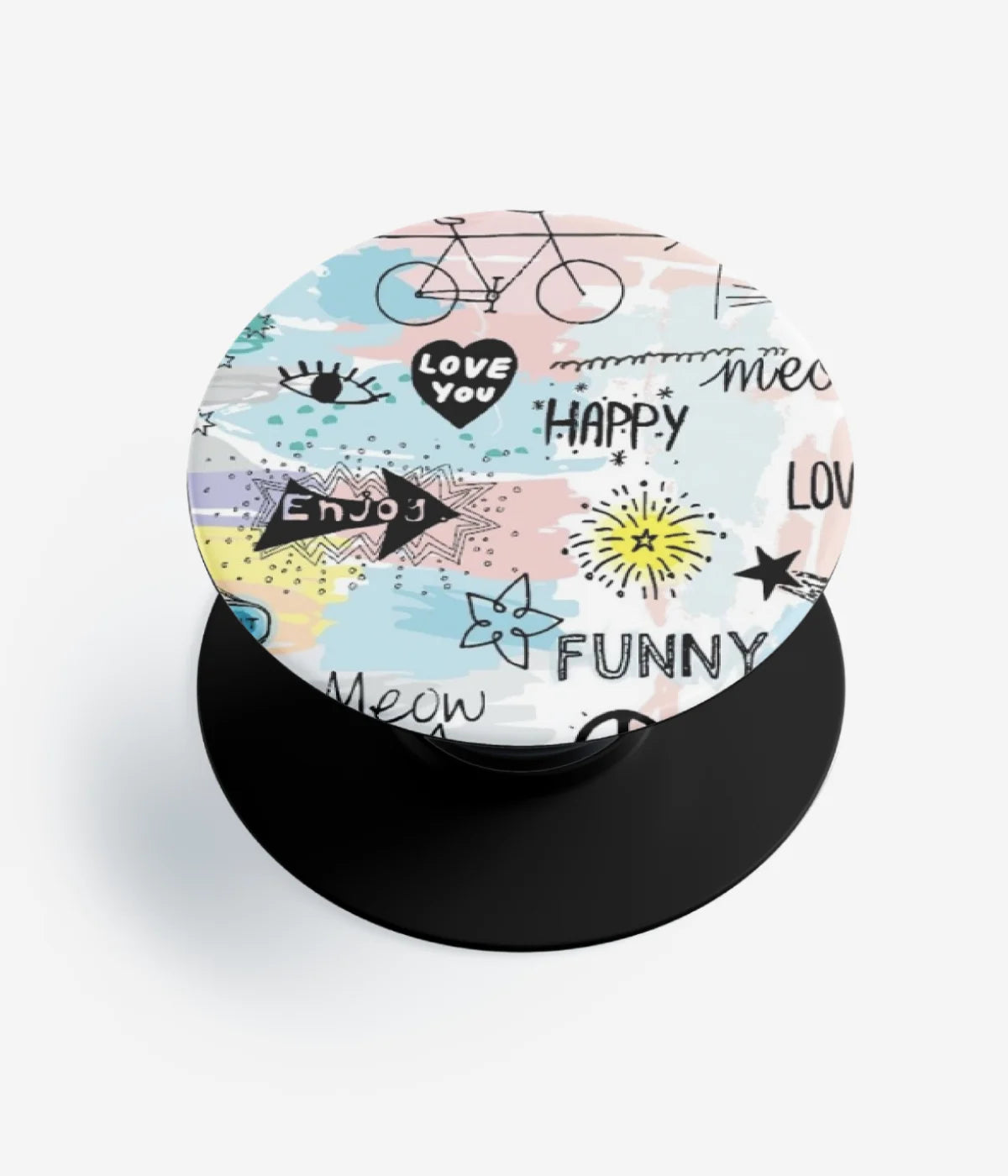 A top-down view of a phone grip holder on a clean white background