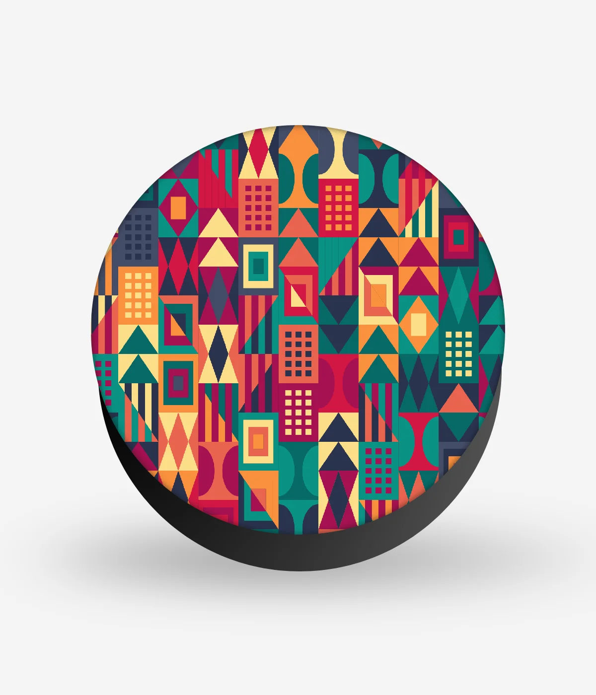 Mobile phone grip with a colorful design on a white background