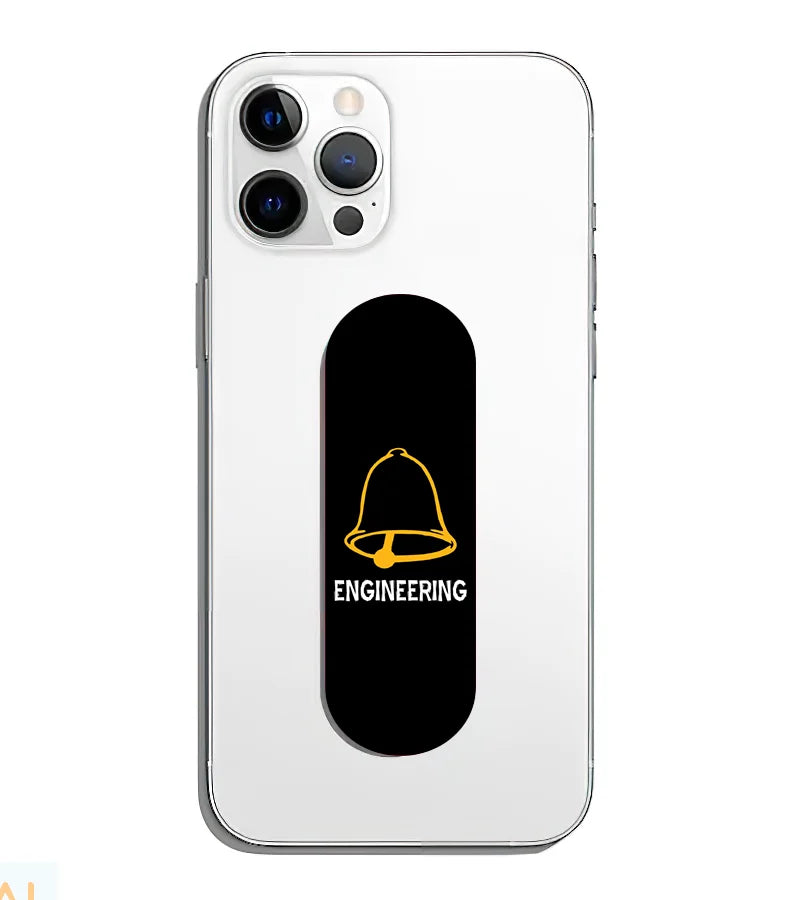 A phone grip slider applied to the back of a smartphone.