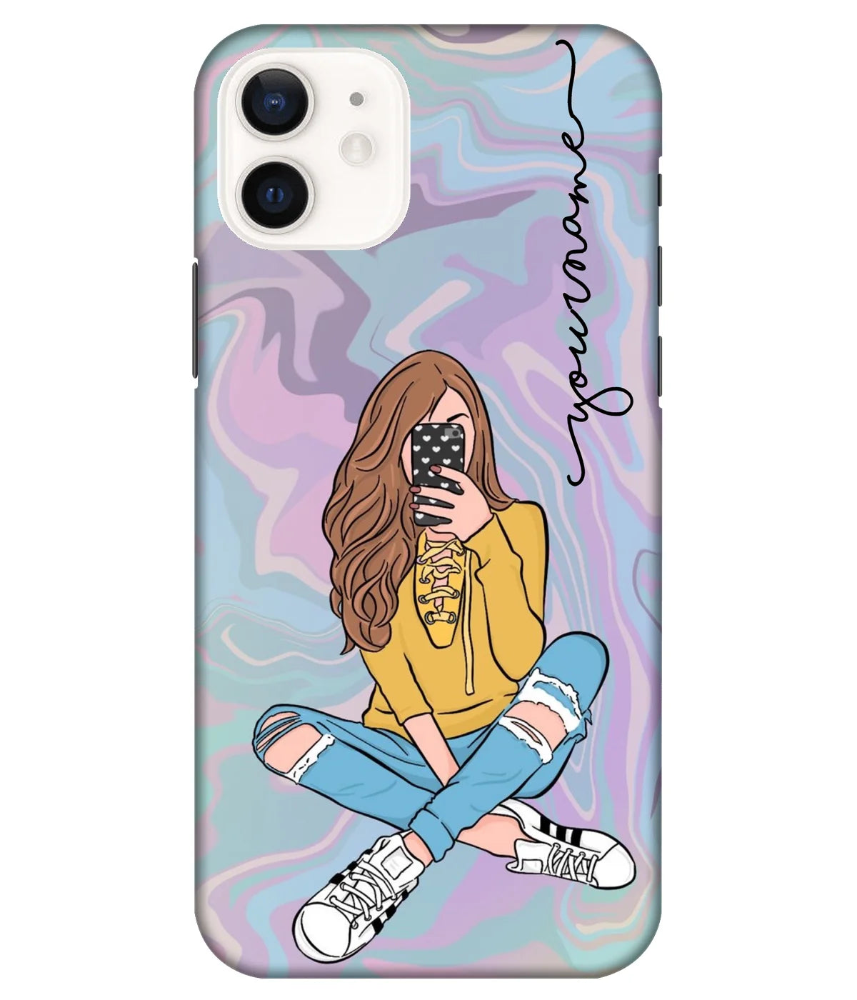 A product shot of a slim hard case with a customizable name.