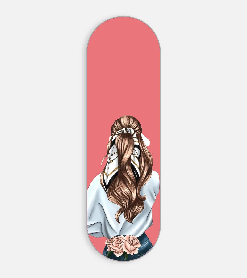Mobile phone grip slider with a colorful design on a white background