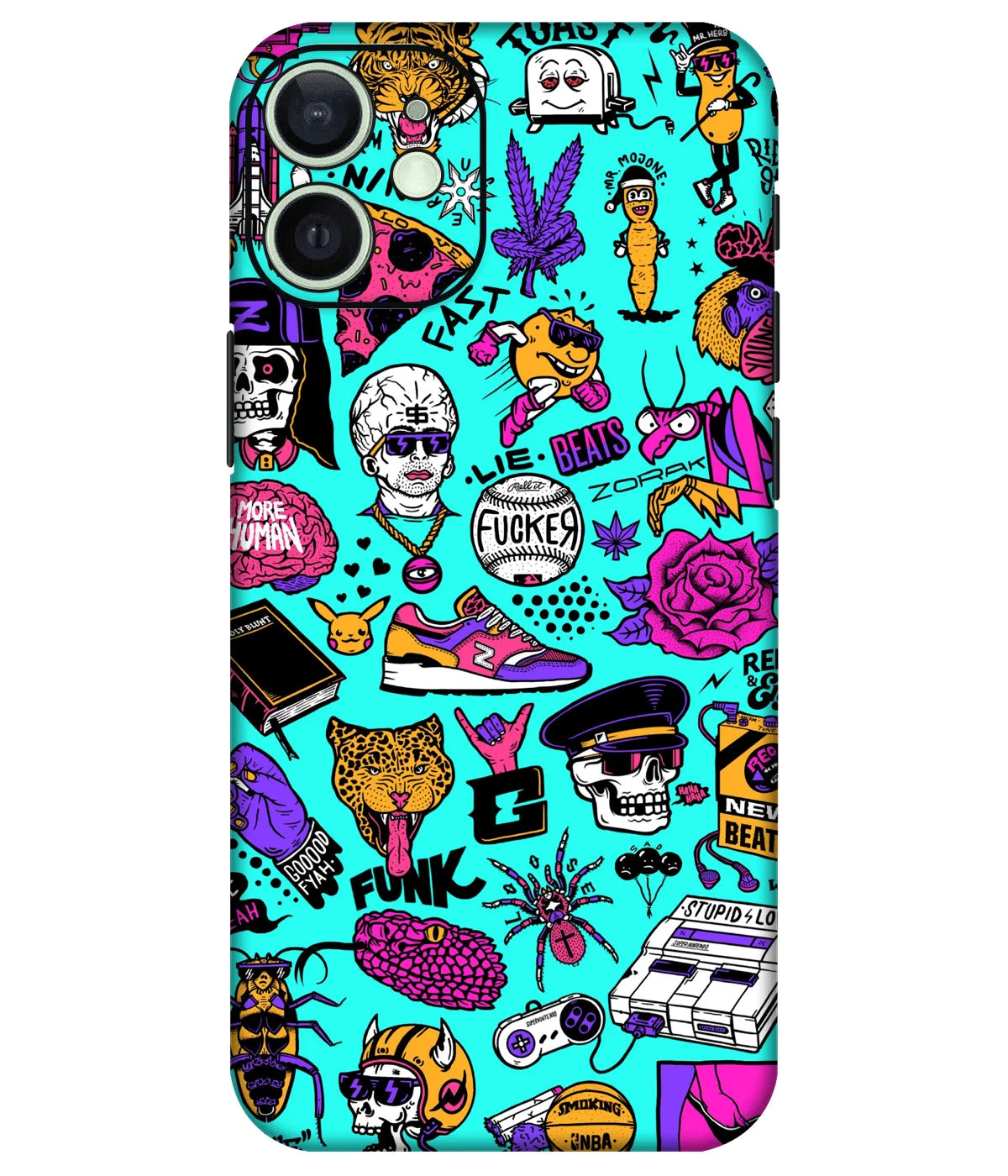Image of a phone case featuring a mobile skin with a graphic design.