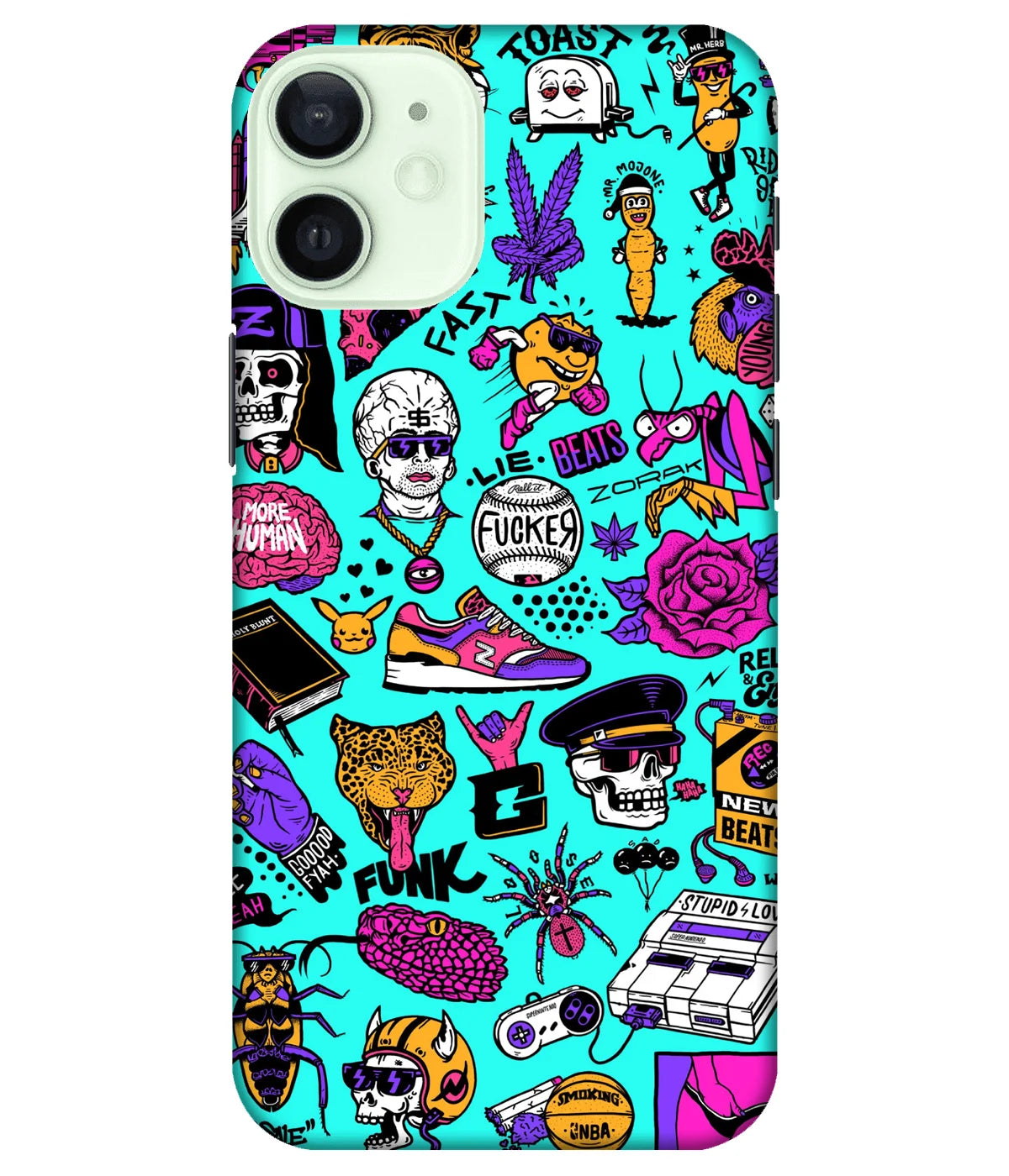 A product shot of a slim hard case with a colorful design.