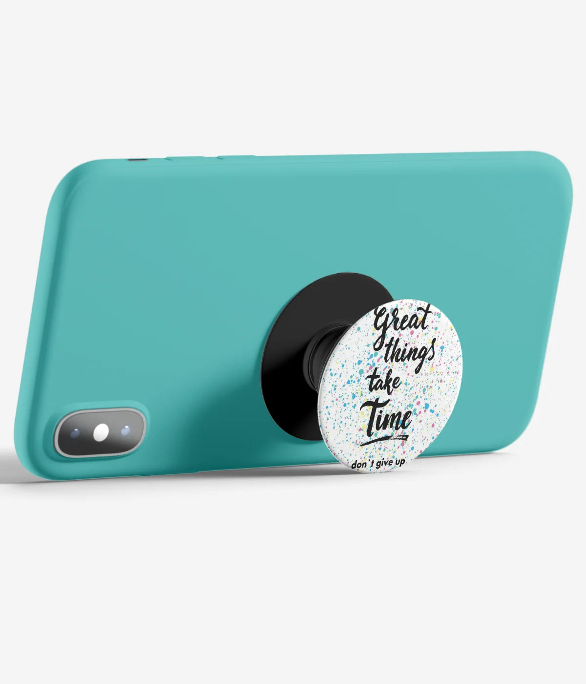 An image demonstrating how to use the phone grip as a stand to hold a mobile phone in landscape mode for hands-free viewing