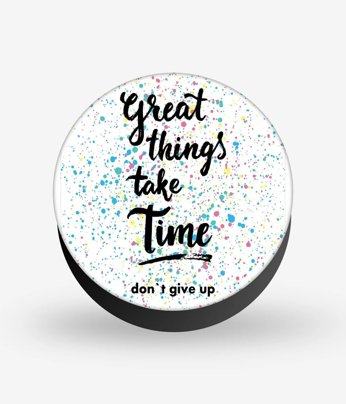 Mobile phone grip with a colorful design on a white background