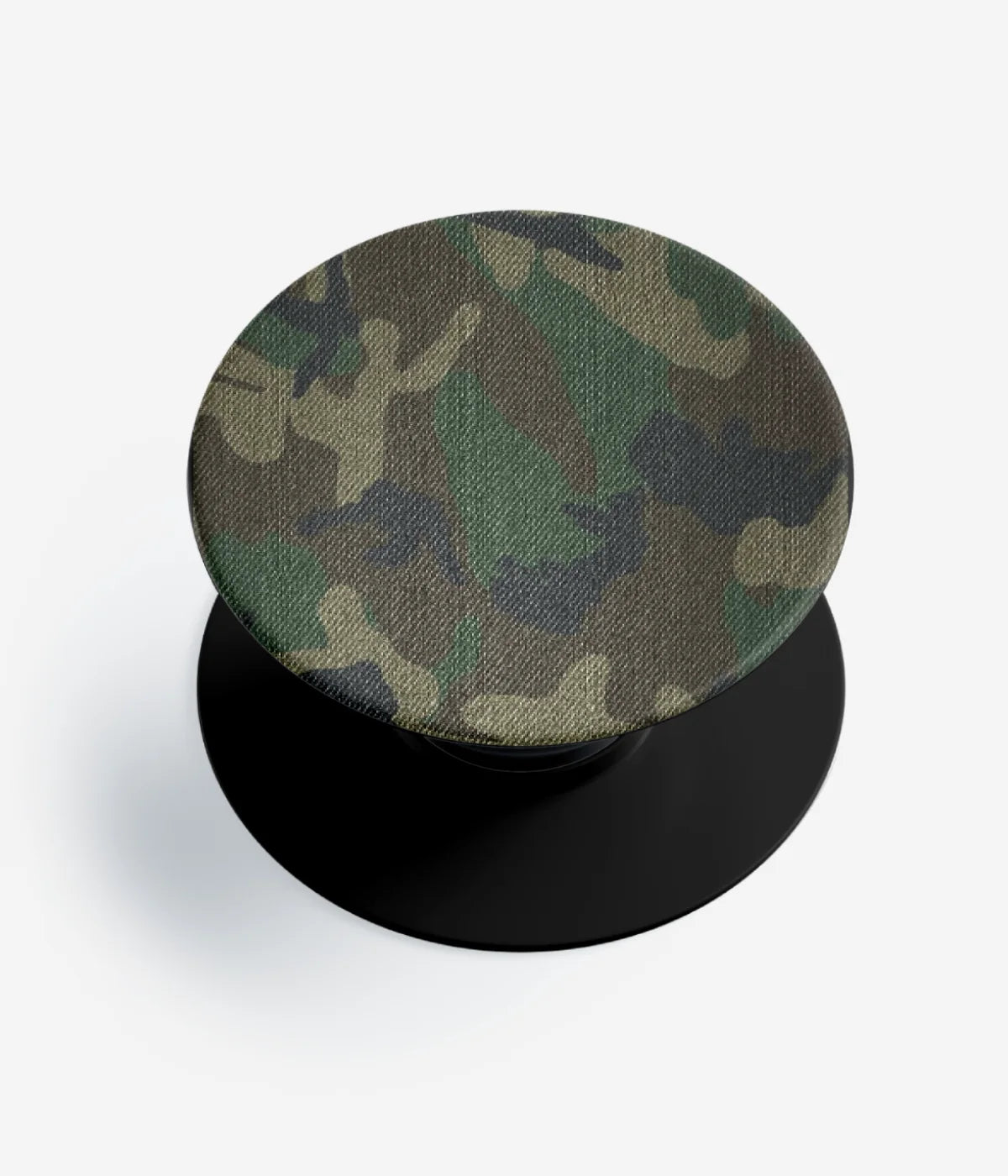 A top-down view of a phone grip holder on a clean white background