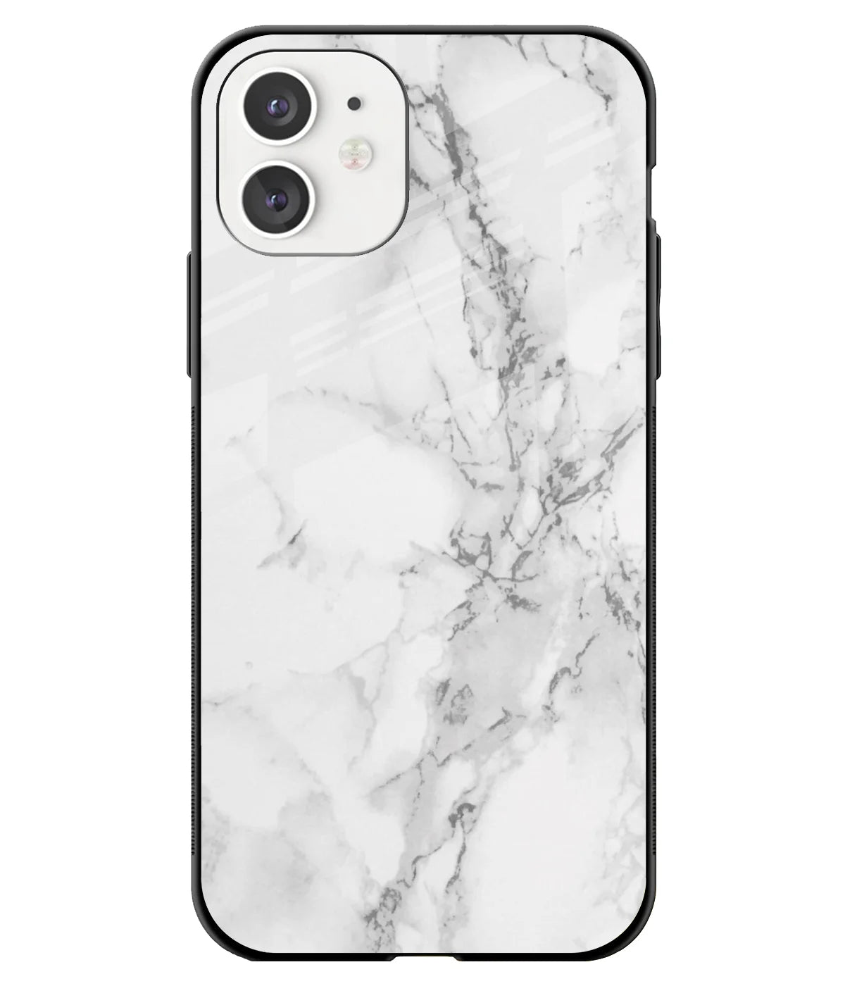 A front-on view of a glass phone case with a colorful design.