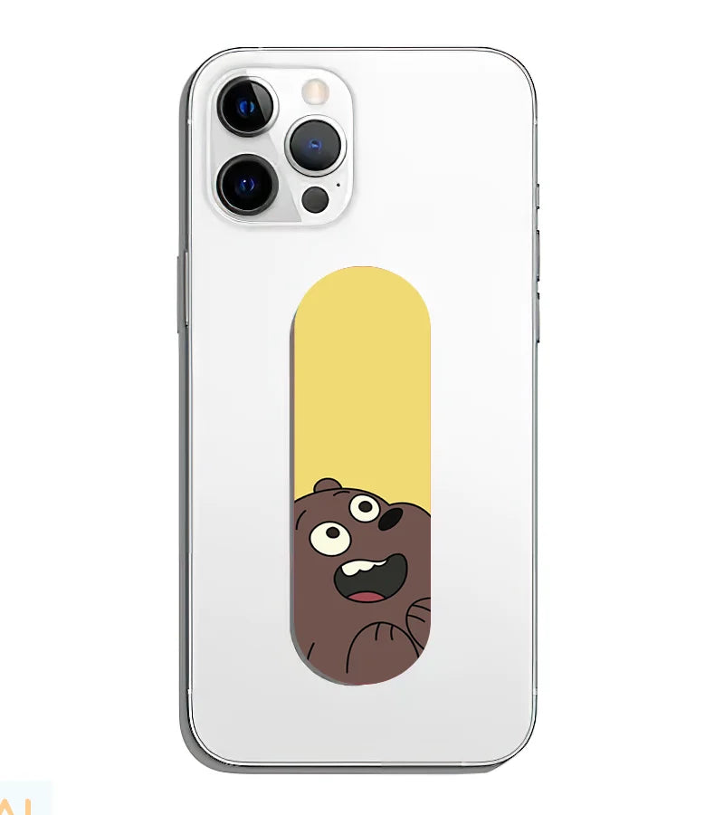 A phone grip slider applied to the back of a smartphone.