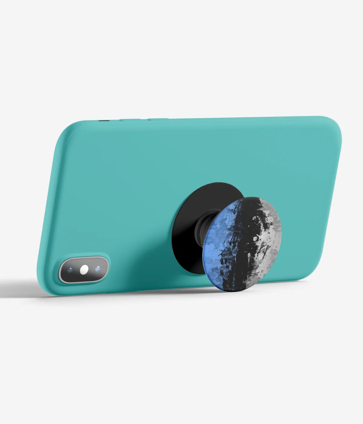 An image demonstrating how to use the phone grip as a stand to hold a mobile phone in landscape mode for hands-free viewing