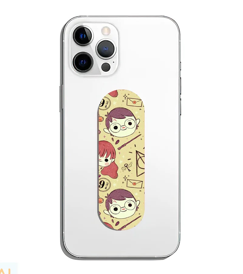 A phone grip slider applied to the back of a smartphone.