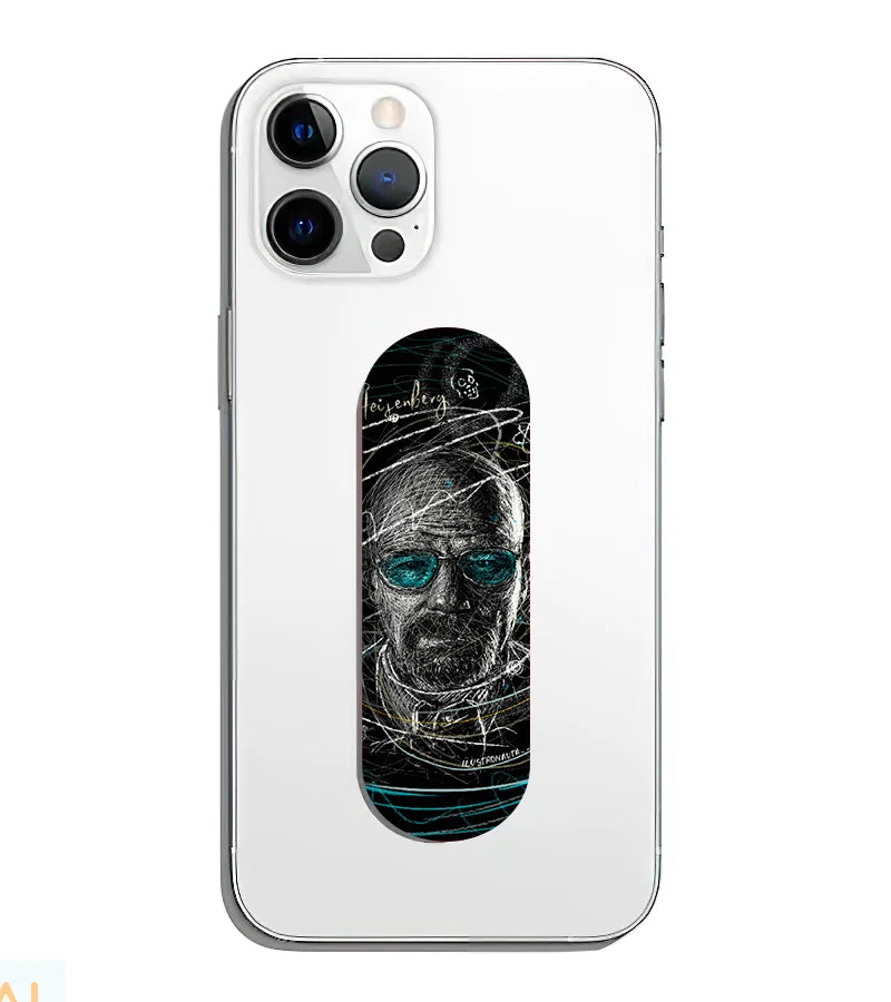 A phone grip slider applied to the back of a smartphone.