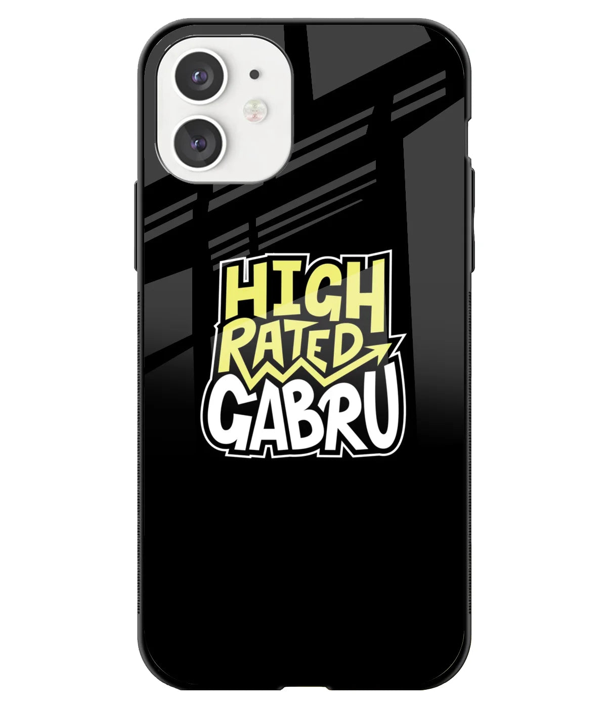 A front-on view of a glass phone case with a colorful design.