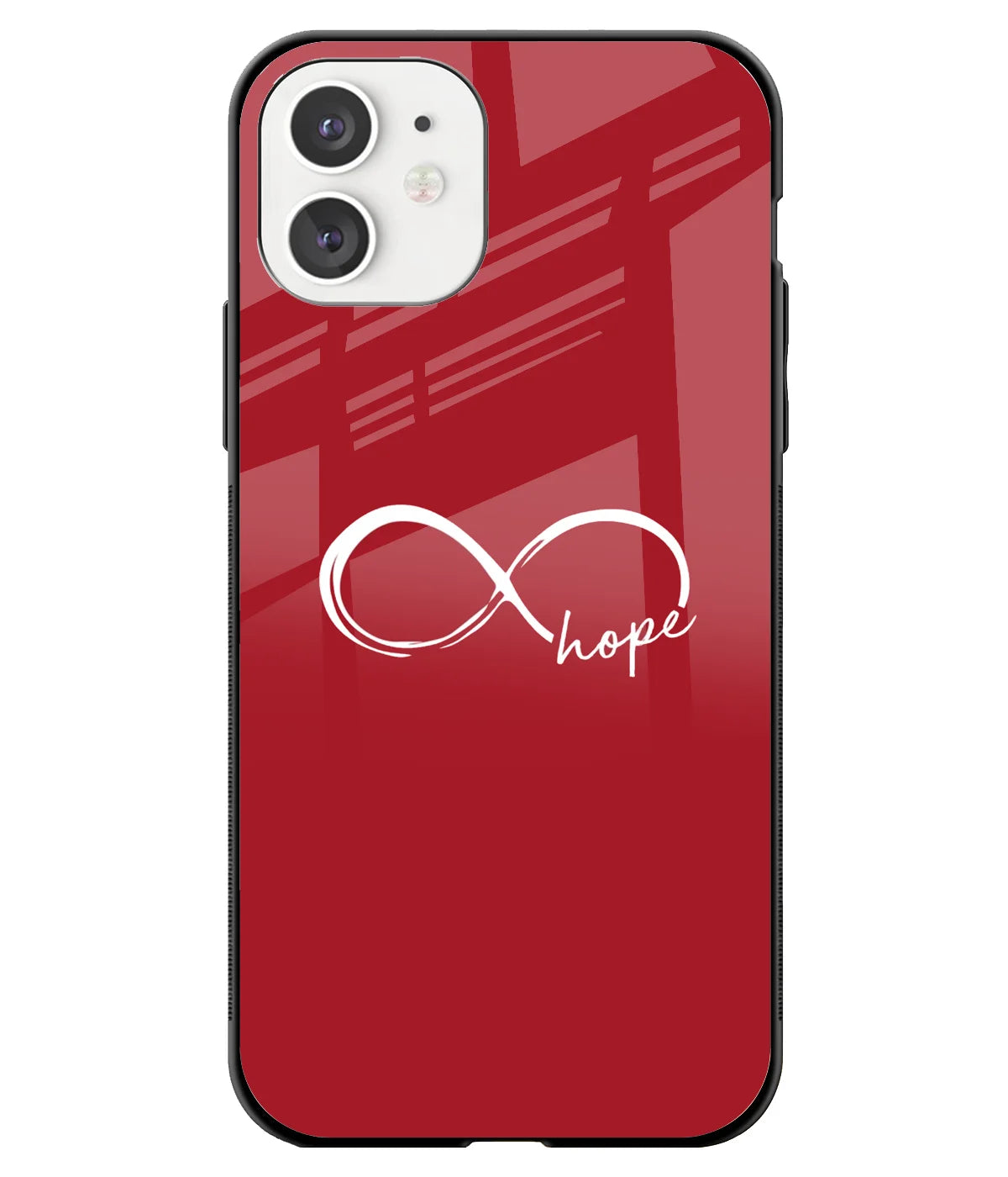 A front-on view of a glass phone case with a colorful design.