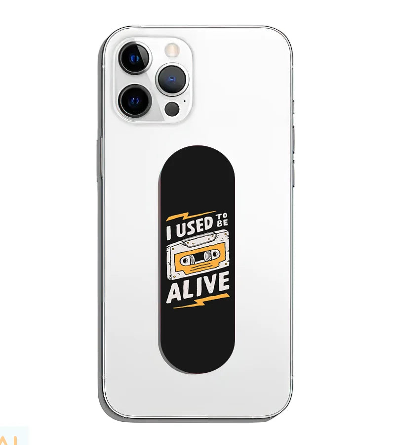 A phone grip slider applied to the back of a smartphone.