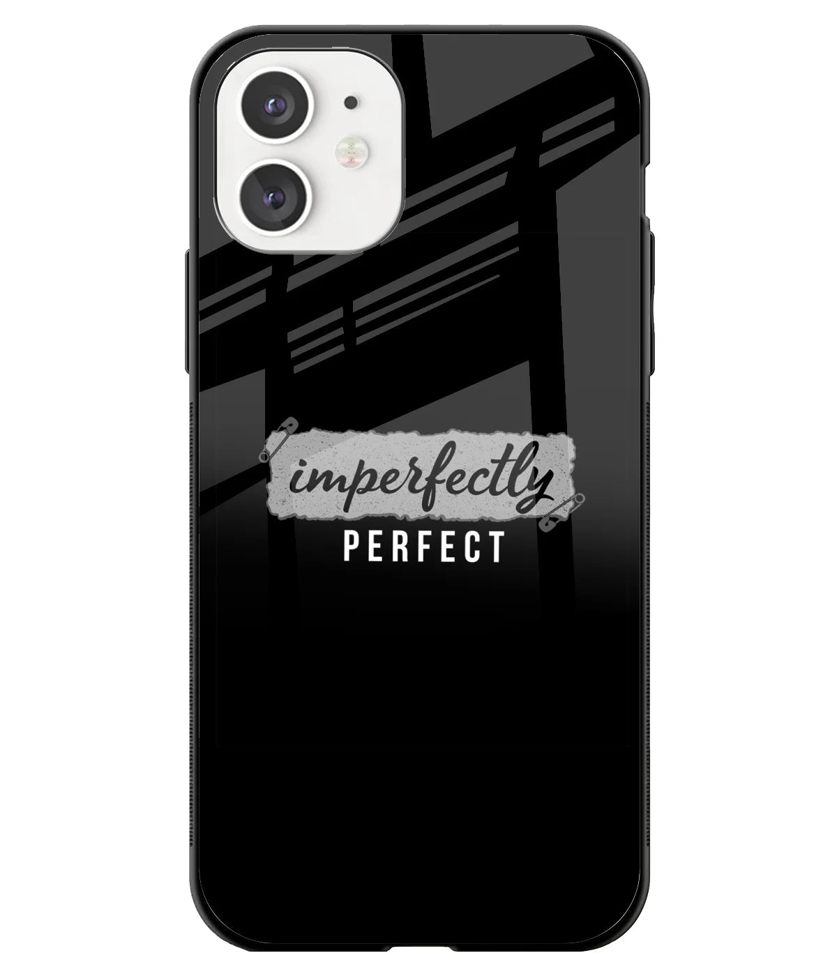 A front-on view of a glass phone case with a colorful design.
