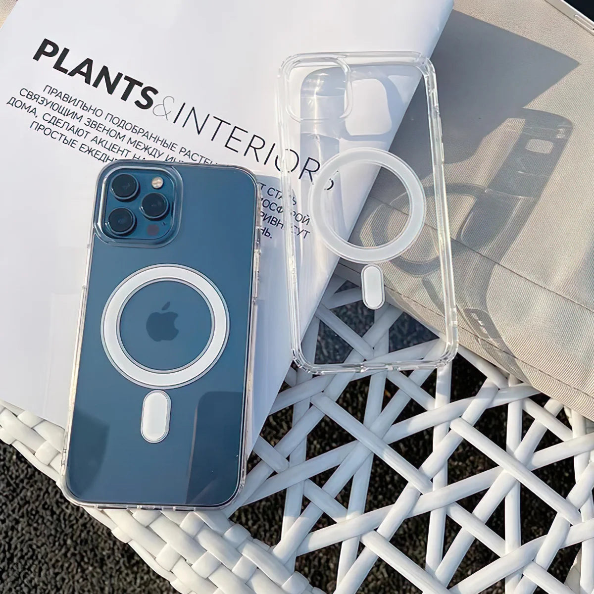 iPhone 12 clear case highlighting the magnetic Magsafe ring.