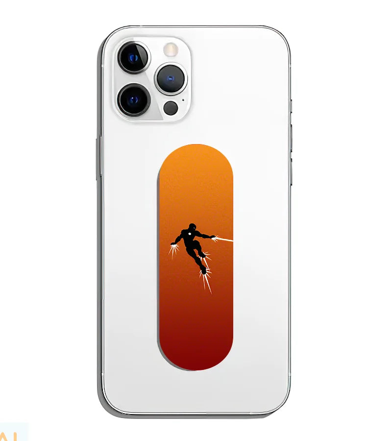 A phone grip slider applied to the back of a smartphone.
