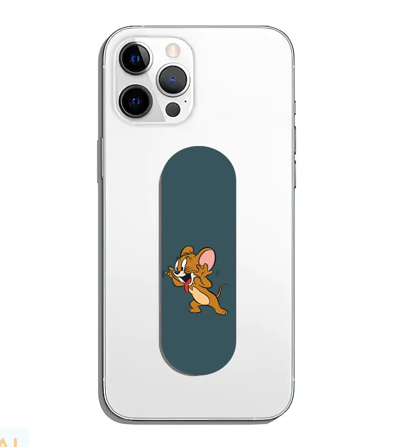 A phone grip slider applied to the back of a smartphone.