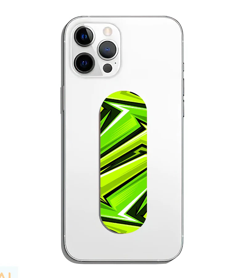A phone grip slider applied to the back of a smartphone.