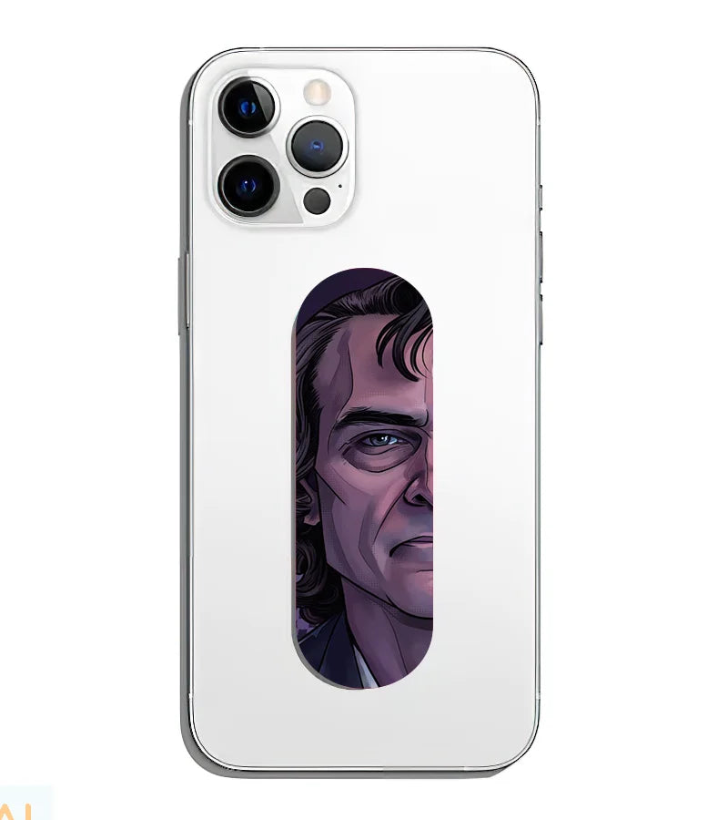 A phone grip slider applied to the back of a smartphone.