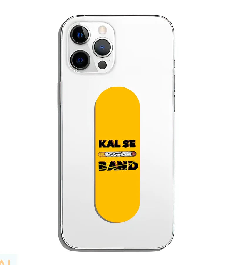A phone grip slider applied to the back of a smartphone.