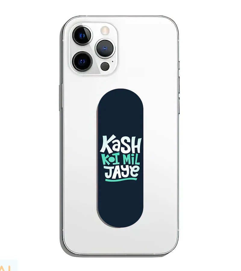 A phone grip slider applied to the back of a smartphone.