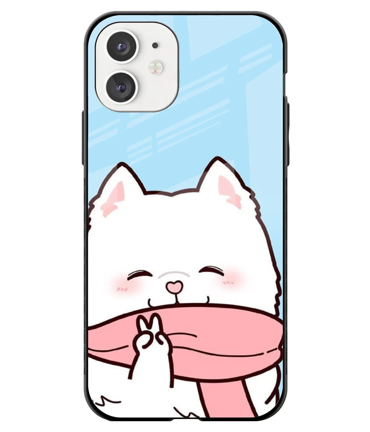 A front-on view of a glass phone case with a colorful design.