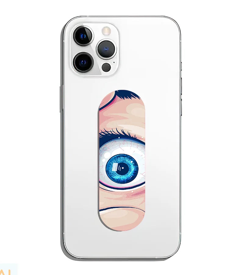 A phone grip slider applied to the back of a smartphone.