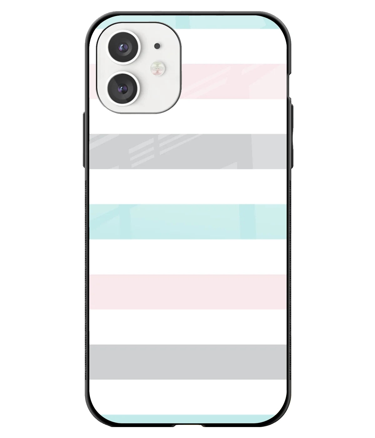 A front-on view of a glass phone case with a colorful design.