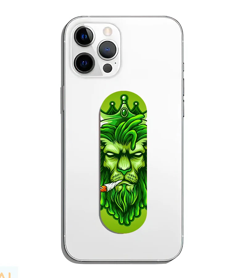 A phone grip slider applied to the back of a smartphone.