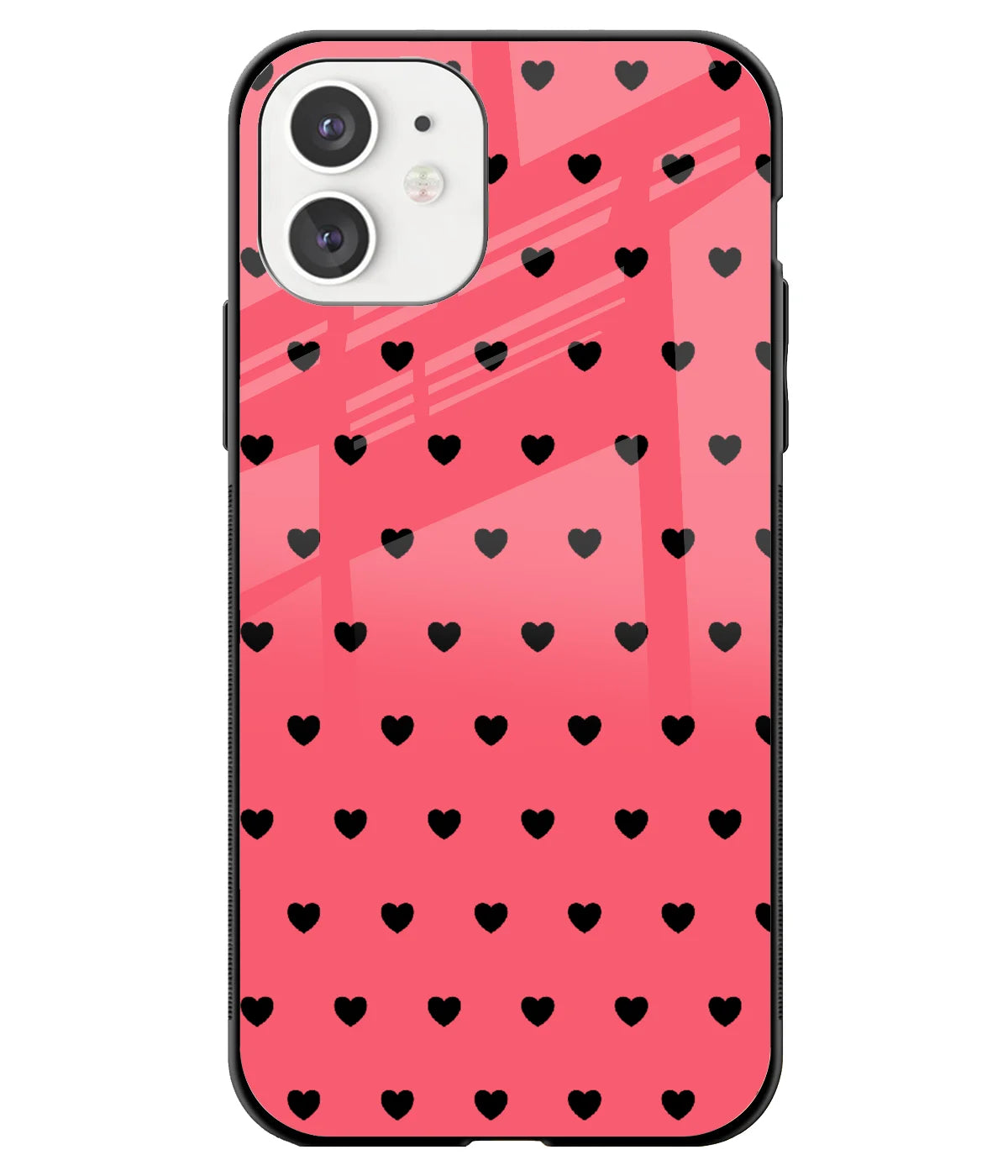 A front-on view of a glass phone case with a colorful design.