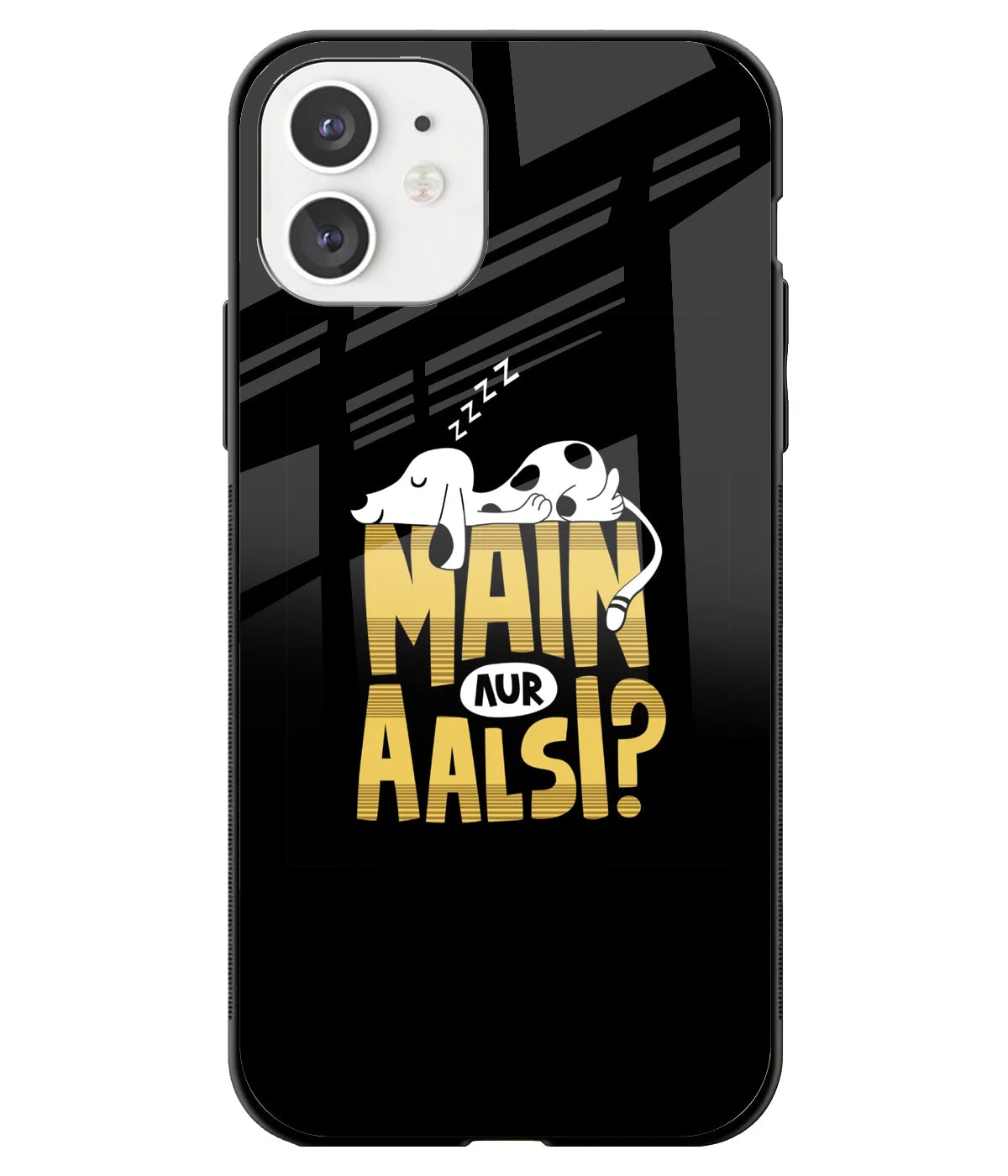 A front-on view of a glass phone case with a colorful design.