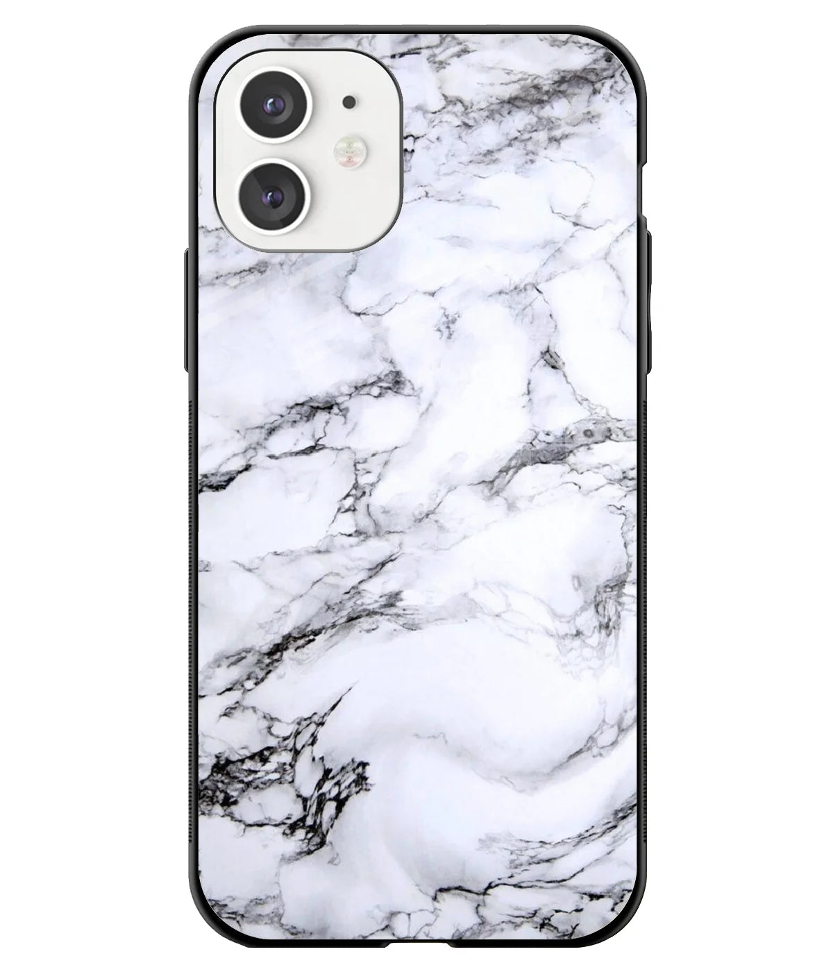 A front-on view of a glass phone case with a colorful design.