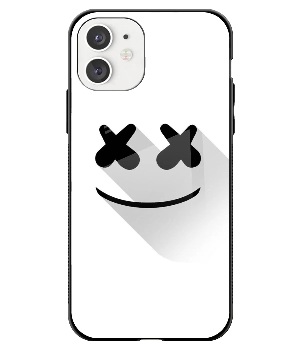 A front-on view of a glass phone case with a colorful design.