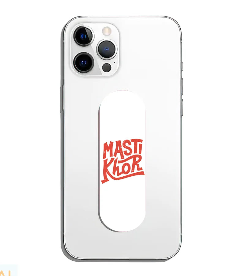 A phone grip slider applied to the back of a smartphone.