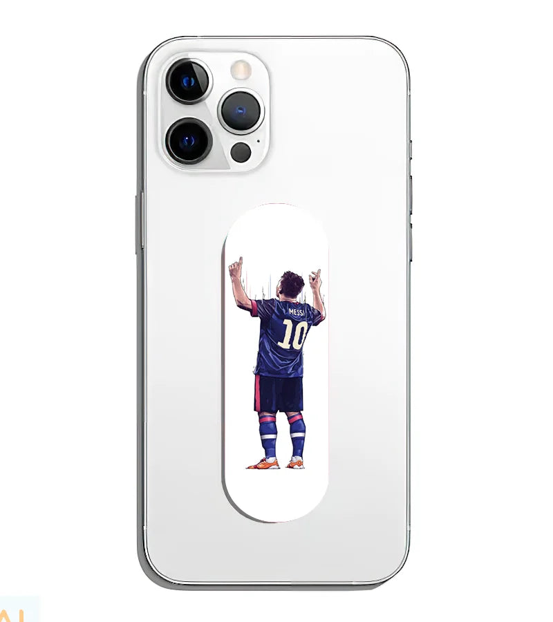 A phone grip slider applied to the back of a smartphone.