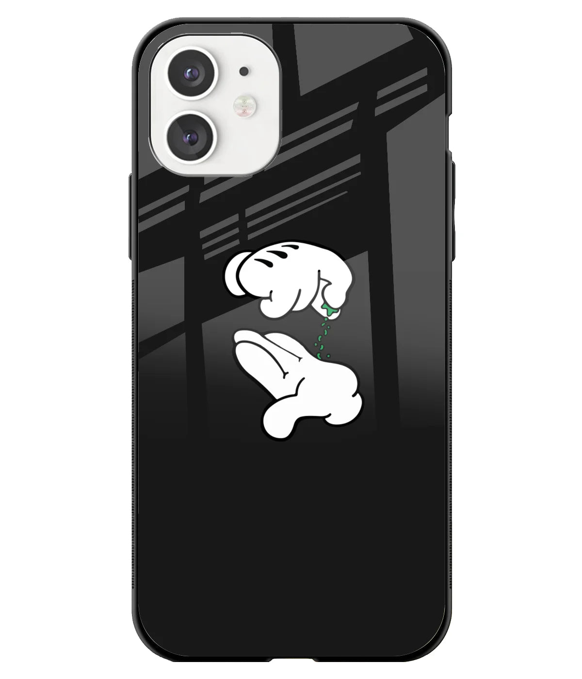 A front-on view of a glass phone case with a colorful design.