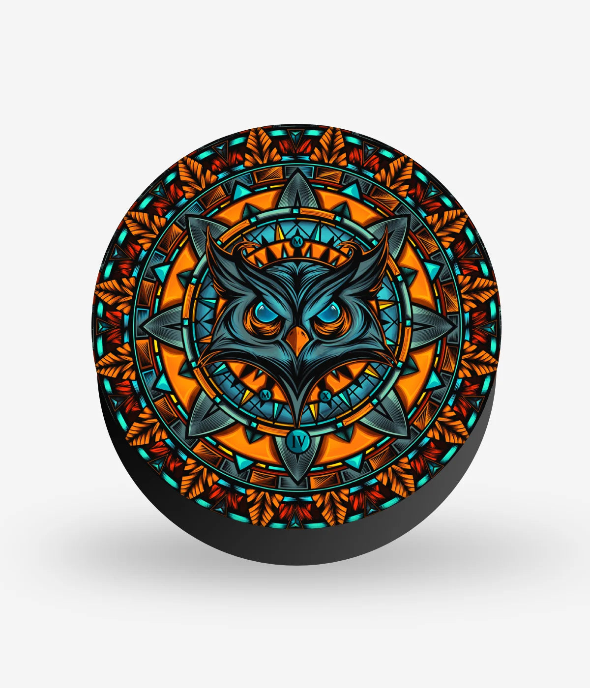 Mobile phone grip with a colorful design on a white background