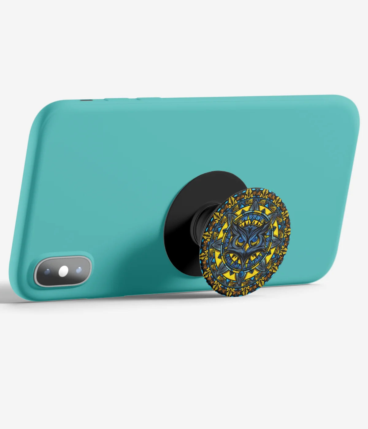 An image demonstrating how to use the phone grip as a stand to hold a mobile phone in landscape mode for hands-free viewing