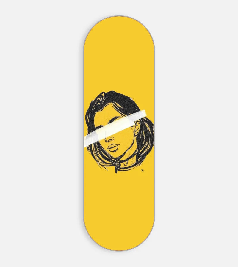 Mobile phone grip slider with a colorful design on a white background