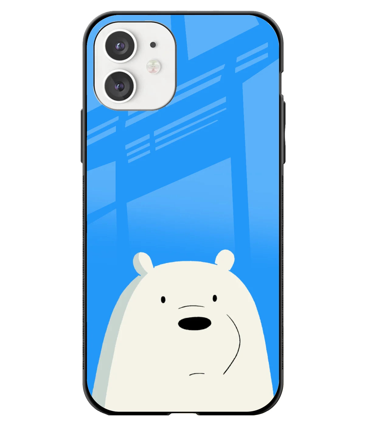 A front-on view of a glass phone case with a colorful design.