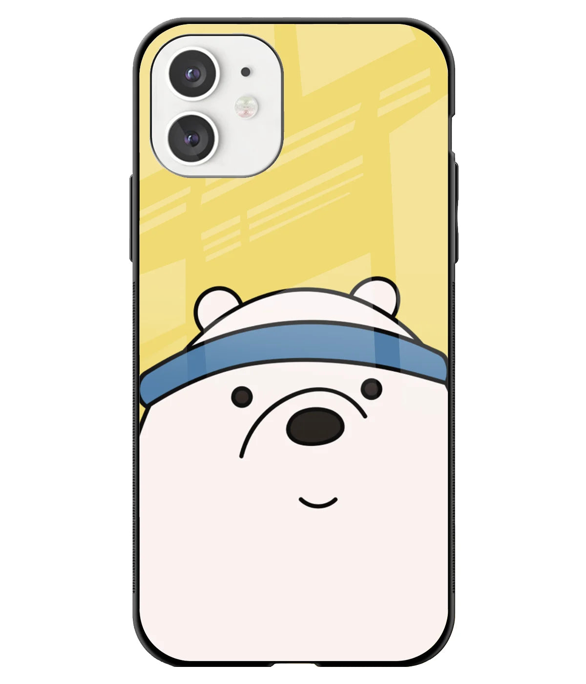 A front-on view of a glass phone case with a colorful design.