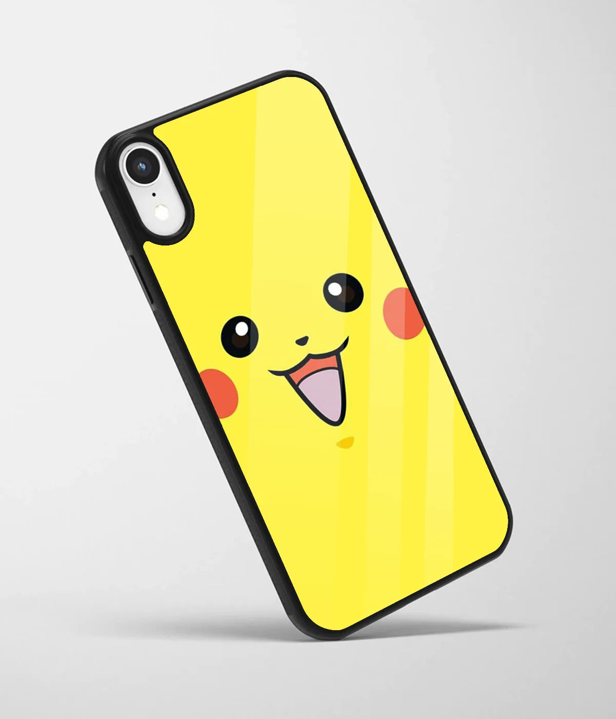 An angled view of a glass phone case featuring a vibrant design.