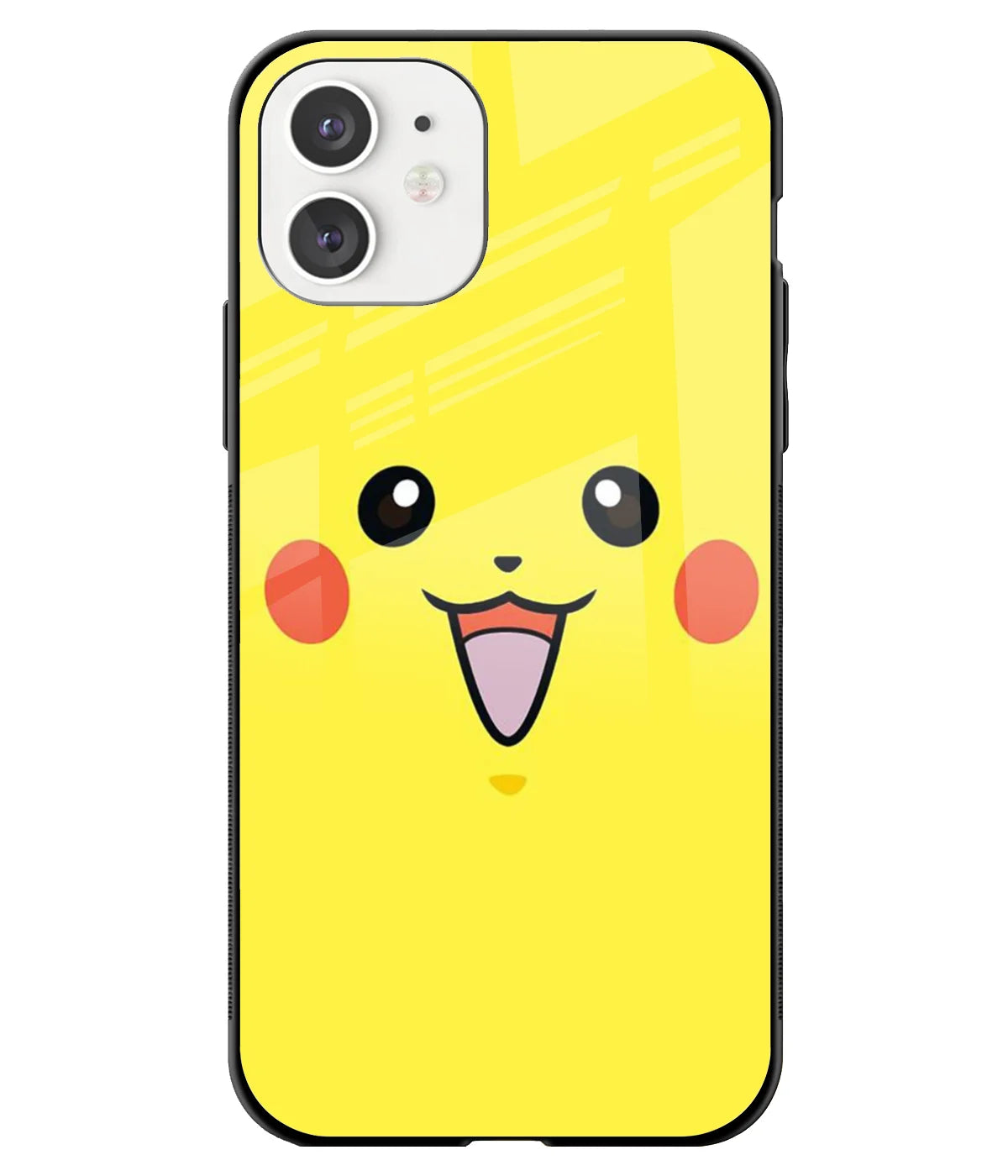 A front-on view of a glass phone case with a colorful design.