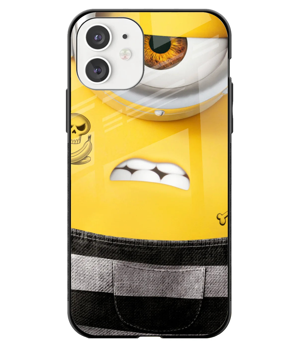 A front-on view of a glass phone case with a colorful design.